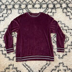 Men's Velvet Crewneck Sweater - Burgundy with Grey Trim